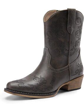 Women’s Grey Western Ankle Boots, Short Cowboy Cowgirl Booties